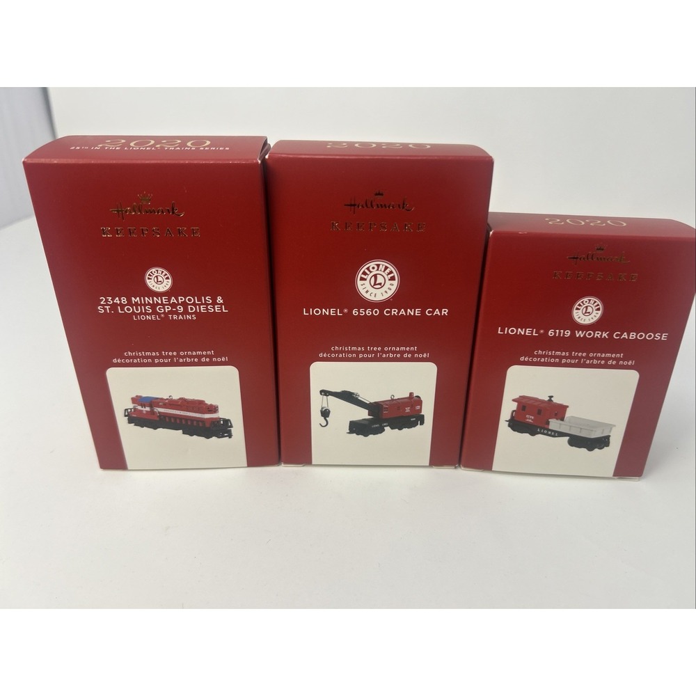 Hallmark Keepsake Lionel Trains Ornament Set GP-9 Diesel Crane Car Work Caboose